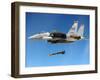 F-15 Strike Eagle Fighter Drops a Guided Bomb in Exercises, Ca. 1980s-null-Framed Photo