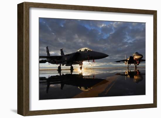 F-15 Strike Eagle Fighters at Mountain Home Air Force Base Idaho at Sunset, 2010-null-Framed Photo