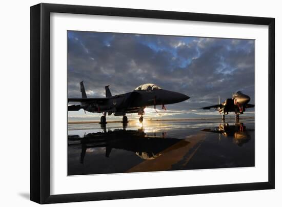 F-15 Strike Eagle Fighters at Mountain Home Air Force Base Idaho at Sunset, 2010-null-Framed Photo