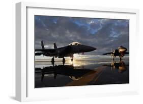 F-15 Strike Eagle Fighters at Mountain Home Air Force Base Idaho at Sunset, 2010-null-Framed Photo