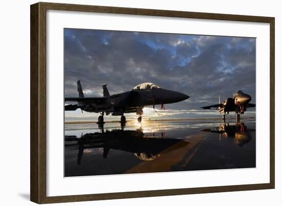 F-15 Strike Eagle Fighters at Mountain Home Air Force Base Idaho at Sunset, 2010-null-Framed Photo