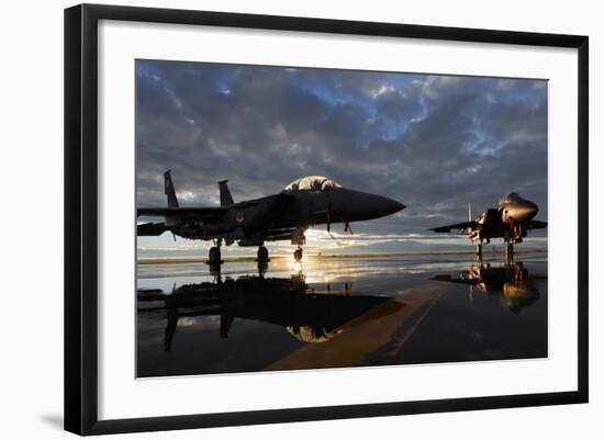 F-15 Strike Eagle Fighters at Mountain Home Air Force Base Idaho at Sunset, 2010-null-Framed Photo