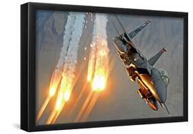 F-15E Strike Eagle (Launching Heat Decoys) Art Poster Print-null-Framed Poster