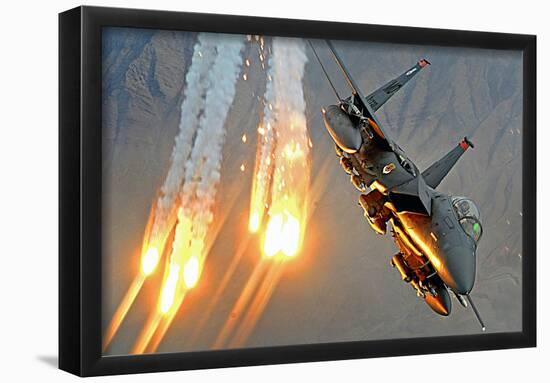F-15E Strike Eagle (Launching Heat Decoys) Art Poster Print-null-Framed Poster