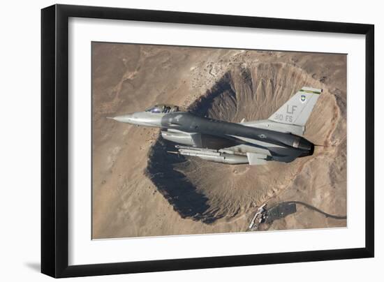 F-16C Fighting Falcon Flying Above Arizona's Meteor Crater-null-Framed Photographic Print