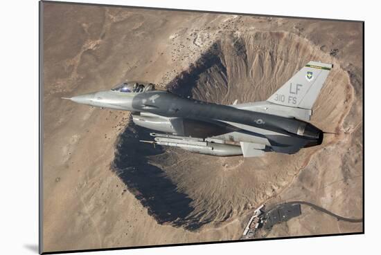 F-16C Fighting Falcon Flying Above Arizona's Meteor Crater-null-Mounted Photographic Print