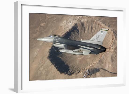 F-16C Fighting Falcon Flying Above Arizona's Meteor Crater-null-Framed Photographic Print