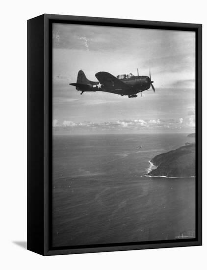 F-6 Hellcat Fighter Plane over Tanahmera Bay as Japanese Airfields at Hollandia, New Guinea-J^ R^ Eyerman-Framed Stretched Canvas