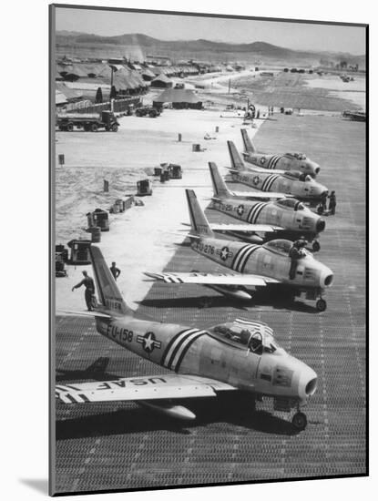 F-86 Sabre Jets on the Flight Line Getting Ready for Combat, June 1951-null-Mounted Photo