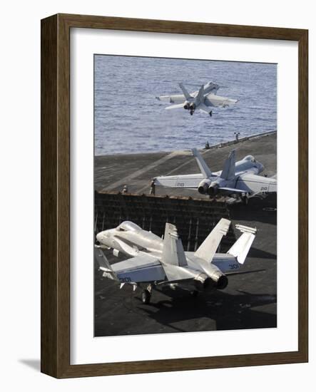 F-A-18 Hornets Prepare to Launch from the Flight Deck of USS Nimitz-null-Framed Photographic Print