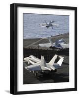 F-A-18 Hornets Prepare to Launch from the Flight Deck of USS Nimitz-null-Framed Photographic Print