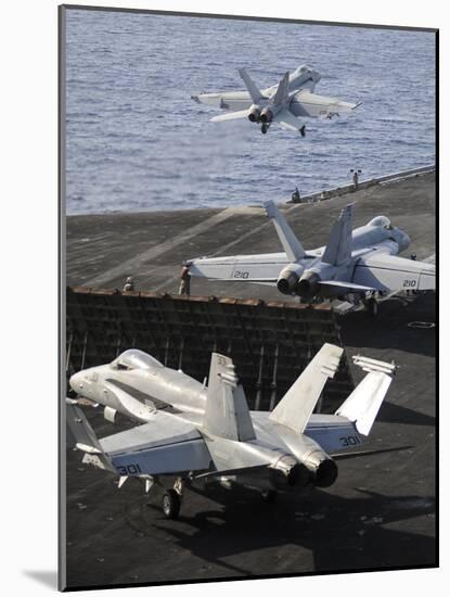 F-A-18 Hornets Prepare to Launch from the Flight Deck of USS Nimitz-null-Mounted Photographic Print