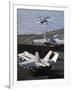 F-A-18 Hornets Prepare to Launch from the Flight Deck of USS Nimitz-null-Framed Photographic Print