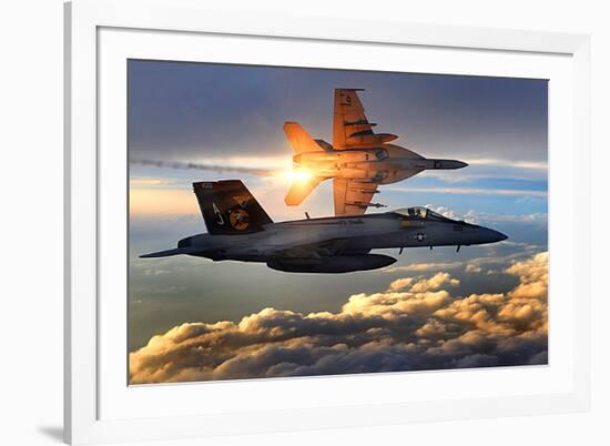 F/A-18 Super Hornets (Flying in Sunlight)-null-Framed Photo