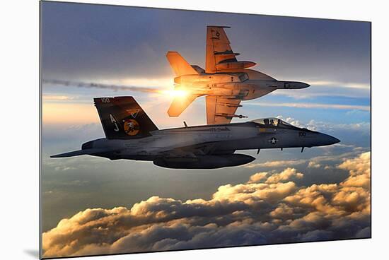 F/A-18 Super Hornets (Flying in Sunlight)-null-Mounted Photo