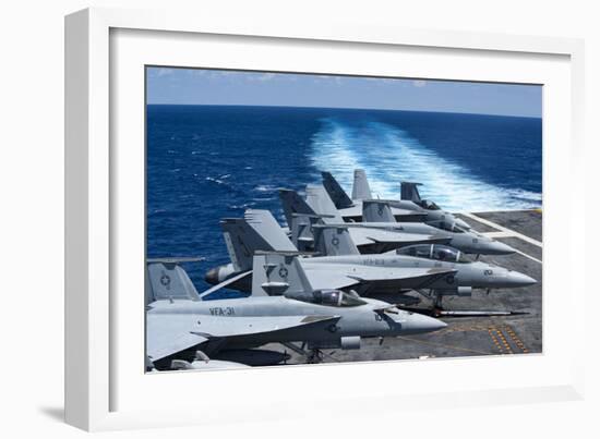F-A-18 Super Hornets on the Flight Deck of USS George H.W. Bush-null-Framed Photographic Print