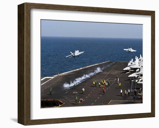 F/A-18F Super Hornets Launch Simultaneously from the Aircraft Carrier USS John C. Stennis-Stocktrek Images-Framed Premium Photographic Print