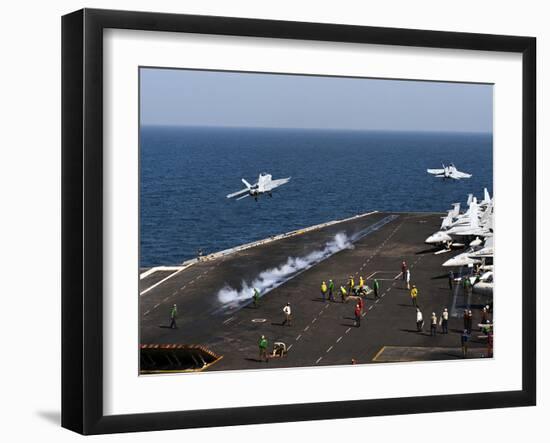 F/A-18F Super Hornets Launch Simultaneously from the Aircraft Carrier USS John C. Stennis-Stocktrek Images-Framed Premium Photographic Print