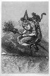 Witch Flies to the Sabbat with Her Cat on Her Broomstick-F. Armytage-Art Print