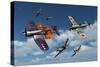 F4U Corsair Aircraft and Japanese Nakajima Fighter Planes in Aerial Combat-null-Stretched Canvas