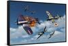 F4U Corsair Aircraft and Japanese Nakajima Fighter Planes in Aerial Combat-null-Framed Stretched Canvas