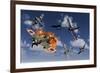 F4U Corsair Aircraft and Japanese Nakajima Fighter Planes in Aerial Combat-null-Framed Art Print