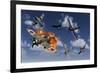 F4U Corsair Aircraft and Japanese Nakajima Fighter Planes in Aerial Combat-null-Framed Art Print