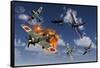 F4U Corsair Aircraft and Japanese Nakajima Fighter Planes in Aerial Combat-null-Framed Stretched Canvas