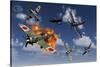 F4U Corsair Aircraft and Japanese Nakajima Fighter Planes in Aerial Combat-null-Stretched Canvas