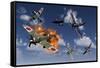 F4U Corsair Aircraft and Japanese Nakajima Fighter Planes in Aerial Combat-null-Framed Stretched Canvas