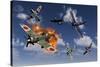 F4U Corsair Aircraft and Japanese Nakajima Fighter Planes in Aerial Combat-null-Stretched Canvas