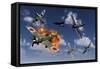 F4U Corsair Aircraft and Japanese Nakajima Fighter Planes in Aerial Combat-null-Framed Stretched Canvas