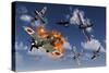 F4U Corsair Aircraft and Japanese Nakajima Fighter Planes in Aerial Combat-null-Stretched Canvas