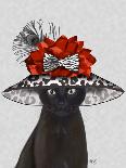 Cat, White with Butterfly bell jar, on black-Fab Funky-Art Print