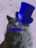 Grey Cat with Blue Top Hat and Moustache-Fab Funky-Art Print