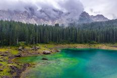 The Astonishing Colours of the Water of the Karersee, in Trentino, During a Rainy Day-Fabio Lotti-Framed Photographic Print