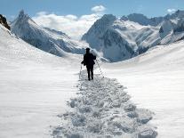 A Lone Mountain Hiker Walks in the Snow, Formazza Valley, Northern Italy-Fabio Polimeni-Framed Stretched Canvas