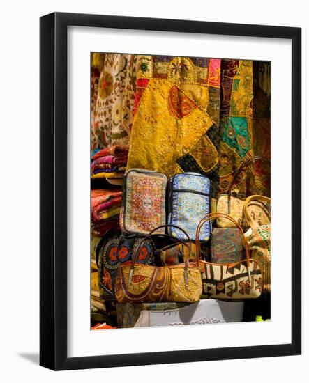 Fabrics for Sale, Vendor in Spice Market, Istanbul, Turkey-Darrell Gulin-Framed Photographic Print