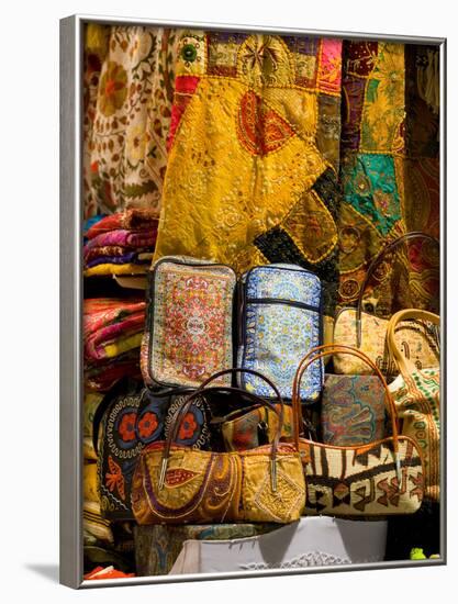 Fabrics for Sale, Vendor in Spice Market, Istanbul, Turkey-Darrell Gulin-Framed Photographic Print