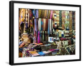 Fabrics, Rugs, Scarves, Cushions for Sale, Grand Bazaar, Istanbul, Turkey, Europe-Martin Child-Framed Photographic Print