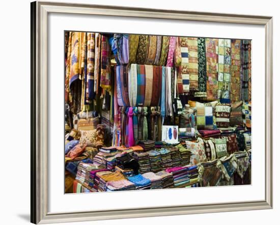 Fabrics, Rugs, Scarves, Cushions for Sale, Grand Bazaar, Istanbul, Turkey, Europe-Martin Child-Framed Photographic Print