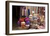 Fabrics, Tapestries, Cushions and Knitted Hats for Sale in the Souk, Essaouira, Morocco-Natalie Tepper-Framed Photo