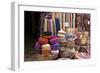 Fabrics, Tapestries, Cushions and Knitted Hats for Sale in the Souk, Essaouira, Morocco-Natalie Tepper-Framed Photo