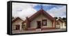 Facade of ancestral meeting house, Wahiao, Whakarewarewa Thermal Park, Whakarewarewa, Rotorua, B...-null-Framed Stretched Canvas