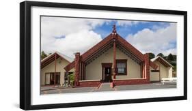 Facade of ancestral meeting house, Wahiao, Whakarewarewa Thermal Park, Whakarewarewa, Rotorua, B...-null-Framed Photographic Print