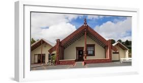 Facade of ancestral meeting house, Wahiao, Whakarewarewa Thermal Park, Whakarewarewa, Rotorua, B...-null-Framed Photographic Print