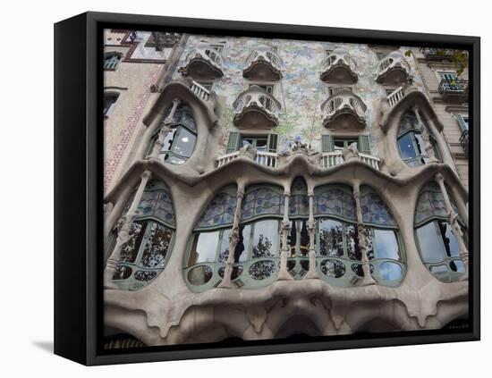 Facade of Casa Batllo by Gaudi, UNESCO World Heritage Site, Passeig de Gracia, Barcelona, Spain-Nico Tondini-Framed Stretched Canvas