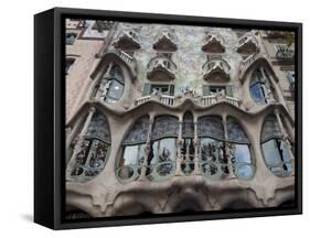 Facade of Casa Batllo by Gaudi, UNESCO World Heritage Site, Passeig de Gracia, Barcelona, Spain-Nico Tondini-Framed Stretched Canvas