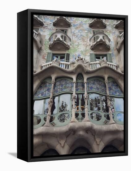 Facade of Casa Batllo by Gaudi, UNESCO World Heritage Site, Passeig de Gracia, Barcelona, Spain-Nico Tondini-Framed Stretched Canvas