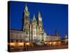 Facade of Cathedral Seen from Praza Do Obradoiro Floodlit at Night, Santiago De Compostela-Nick Servian-Stretched Canvas